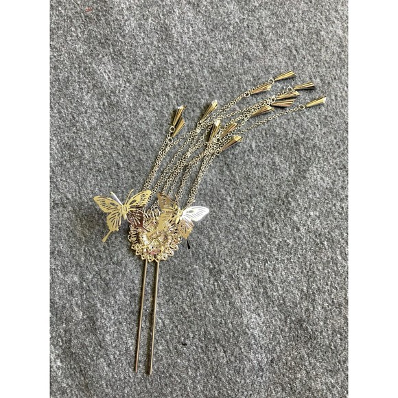 Elegant Silver Butterfly Tassel Hair stick Statement Updo Accessory new - Picture 4 of 6